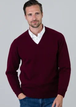 Best Leven 2 Ply Lambswool V-Neck Plus Size - Bordeaux Knitwear