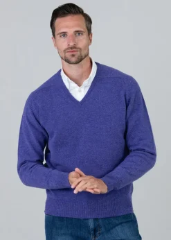 Clearance Leven 2 Ply Lambswool V-Neck Plus Size - Heliotrope Knitwear