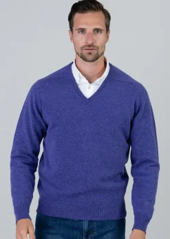 Clearance Leven 2 Ply Lambswool V-Neck Plus Size - Heliotrope Knitwear