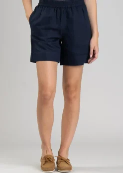 Best Linen Pull On Shorts - Evening Blue Women Shorts