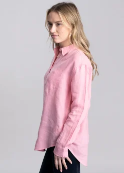 Fashion Linen Shirt - Geranium Pink Women Shirts And Blouses