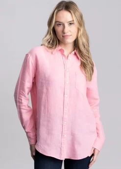 Fashion Linen Shirt - Geranium Pink Women Shirts And Blouses