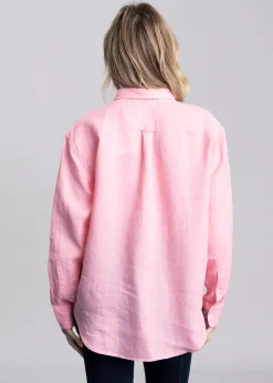 Fashion Linen Shirt - Geranium Pink Women Shirts And Blouses