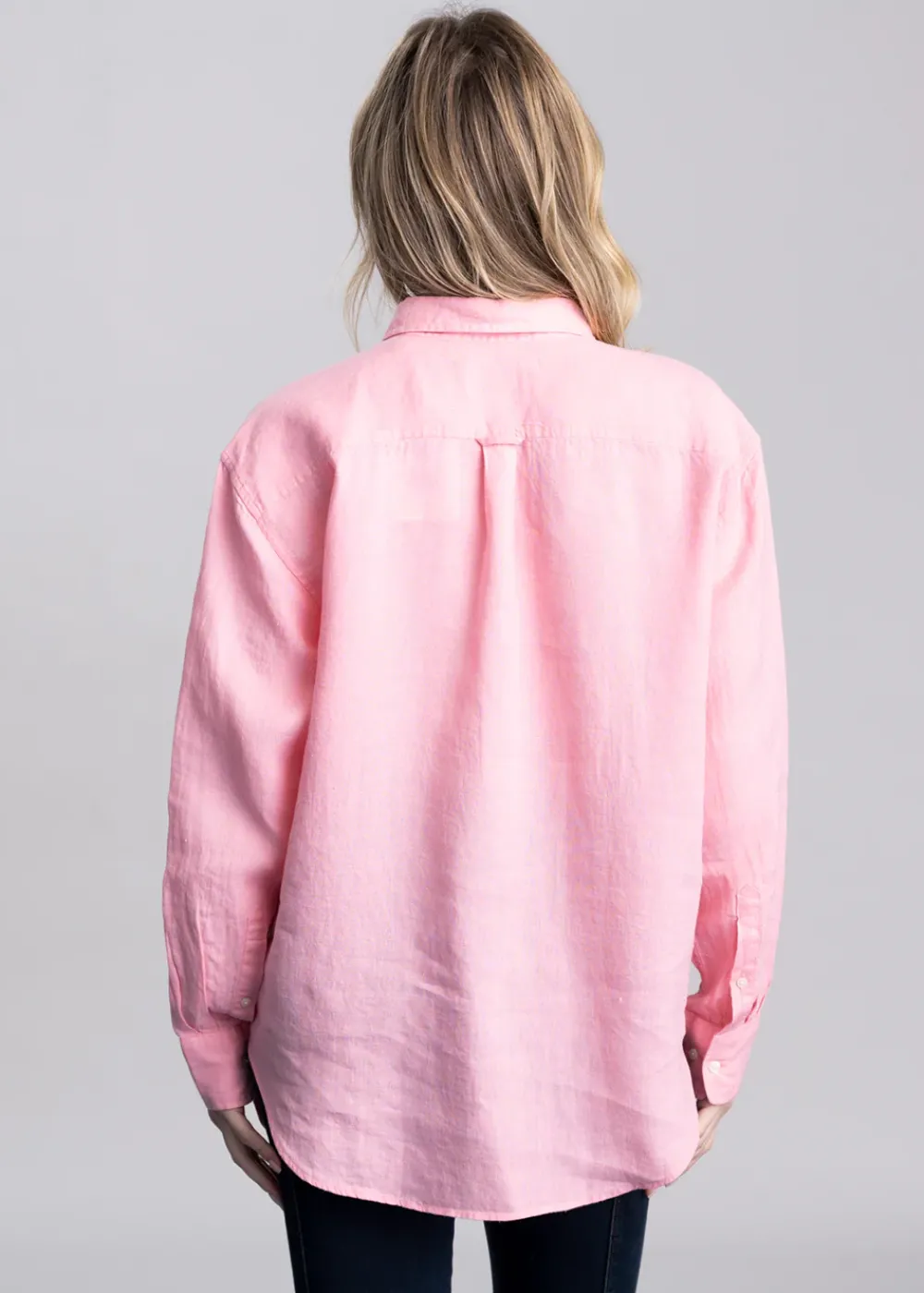 Fashion Linen Shirt - Geranium Pink Women Shirts And Blouses