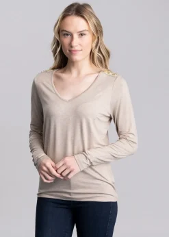 Clearance Long Sleeve V-Neck T-Shirt - Women Tops