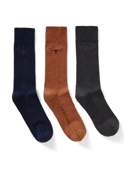 Discount Longhorn Socks 3 Pack - Mocha and Indigo Socks