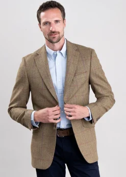 Clearance Lowick Tweed Jacket - Olive Herringbone with Red and Aubergine Overcheck Tweed & Tailored Jackets
