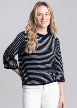 Fashion Macy Knitted Jumper - Dark Navy Stripe Women Knitwear