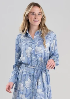 Outlet Magnolia Shirt Dress - Dove Blue Women Dresses