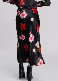 Online Midi Floral Print A-Line Skirt - Black Women Skirts