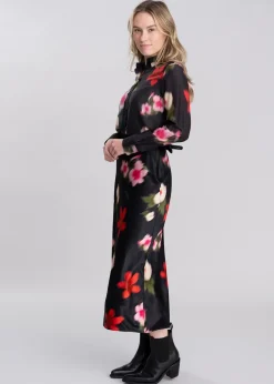 Online Midi Floral Print A-Line Skirt - Black Women Skirts