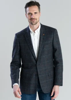 Best Midweight Tweed Jacket - Blue Herringbone with Blue, Rust and Red Check Tweed & Tailored Jackets