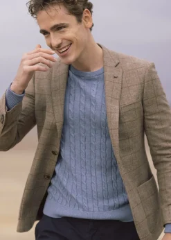 Outlet Midweight Tweed Jacket - Oatmeal with Brown, Rust and Fawn Check Tweed & Tailored Jackets