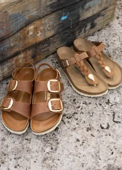 New Milano Big Buckle Sandals - Cognac Women Sandals|Shoes