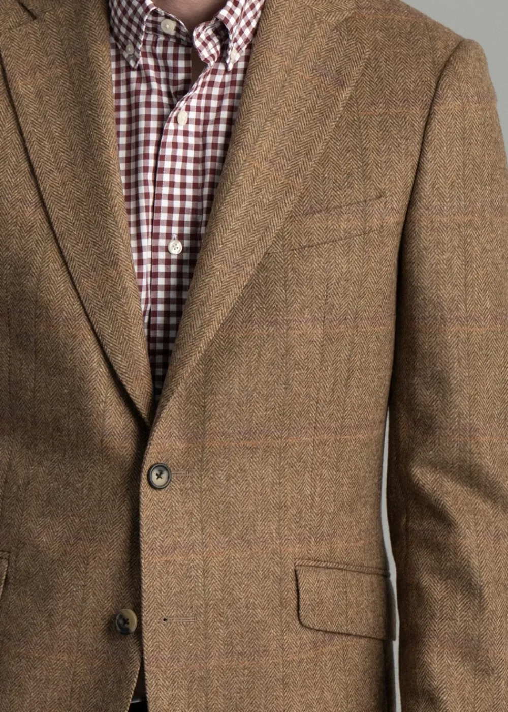 Best Milfield Tweed Jacket - Brown Herringbone with Purple and Green Overcheck Tweed & Tailored Jackets