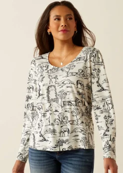 Outlet Nellore Long Sleeve T-Shirt - Toile De Jouy Print Women Tops