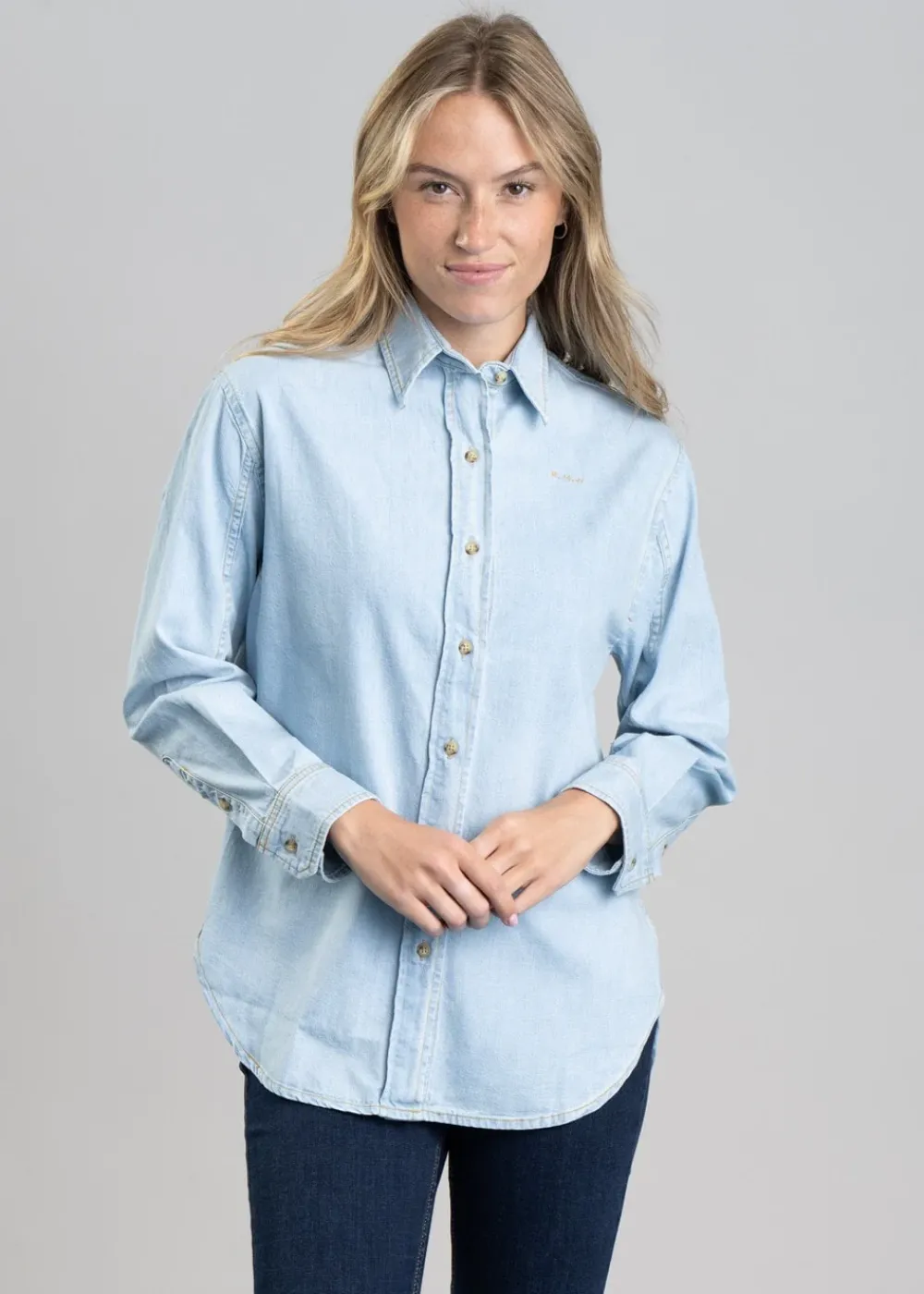 Hot Norah Shirt - Mid Blue Women Shirts And Blouses