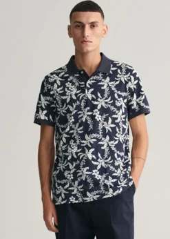 Best Palm Print Polo - Evening Blue Polo Shirts & T-Shirts