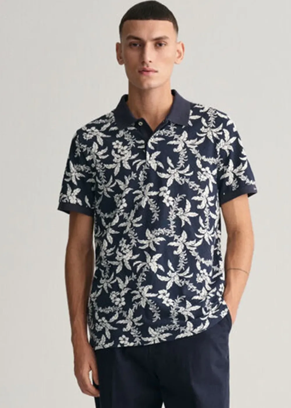 Best Palm Print Polo - Evening Blue Polo Shirts & T-Shirts