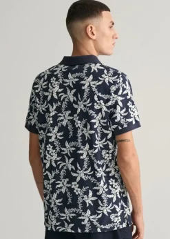 Best Palm Print Polo - Evening Blue Polo Shirts & T-Shirts