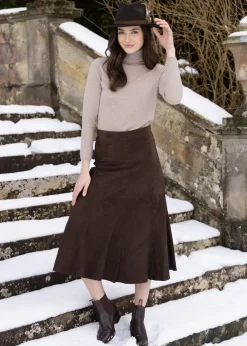 Discount Panel Suede Skirt - Brown Women Skirts
