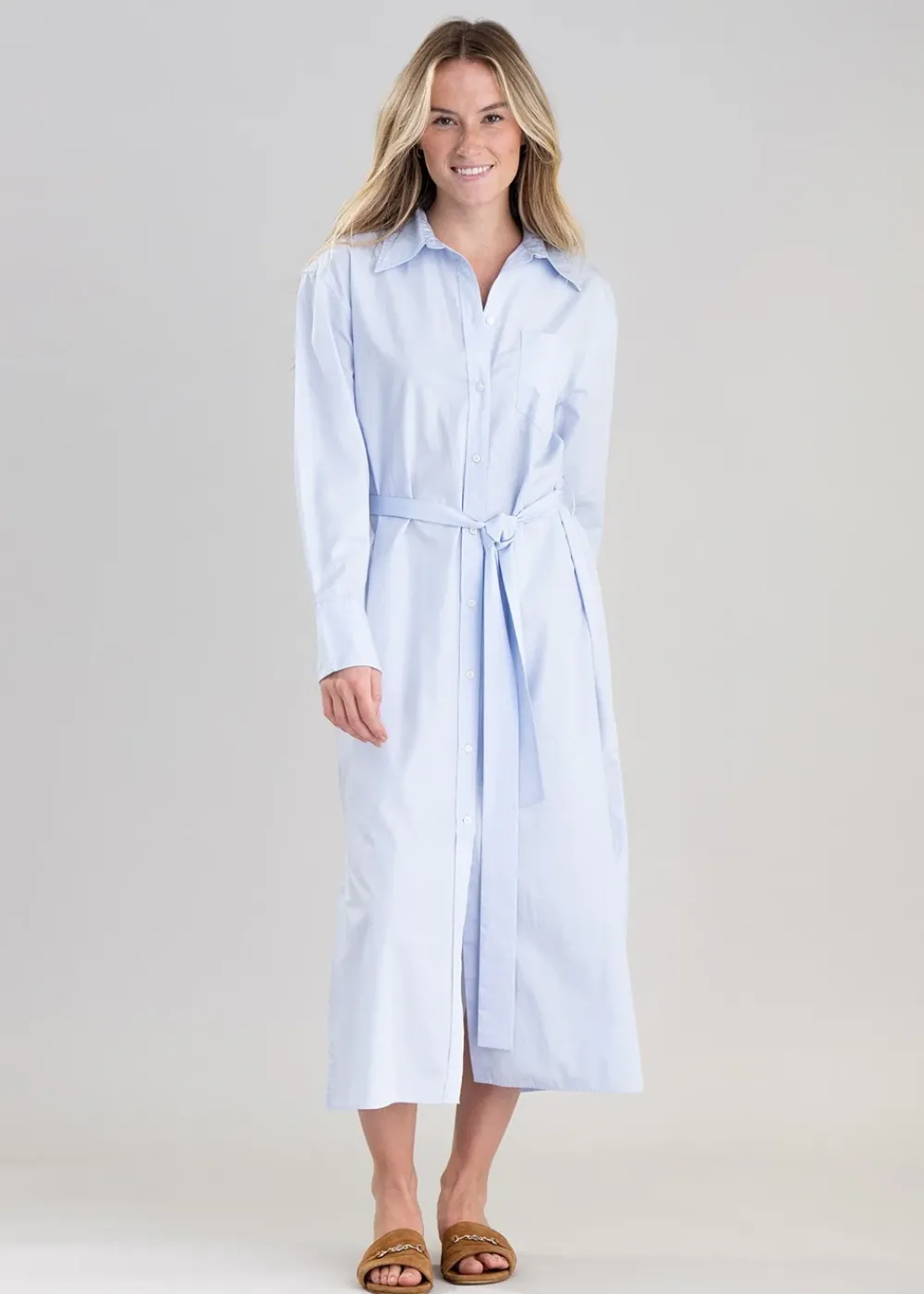Discount Poplin Shirt Dress - Dove Blue Women Dresses