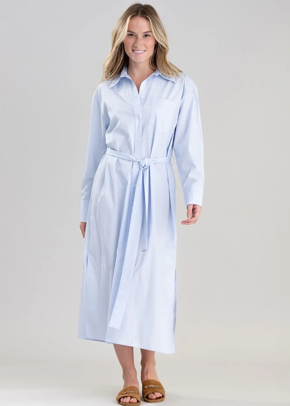Discount Poplin Shirt Dress - Dove Blue Women Dresses