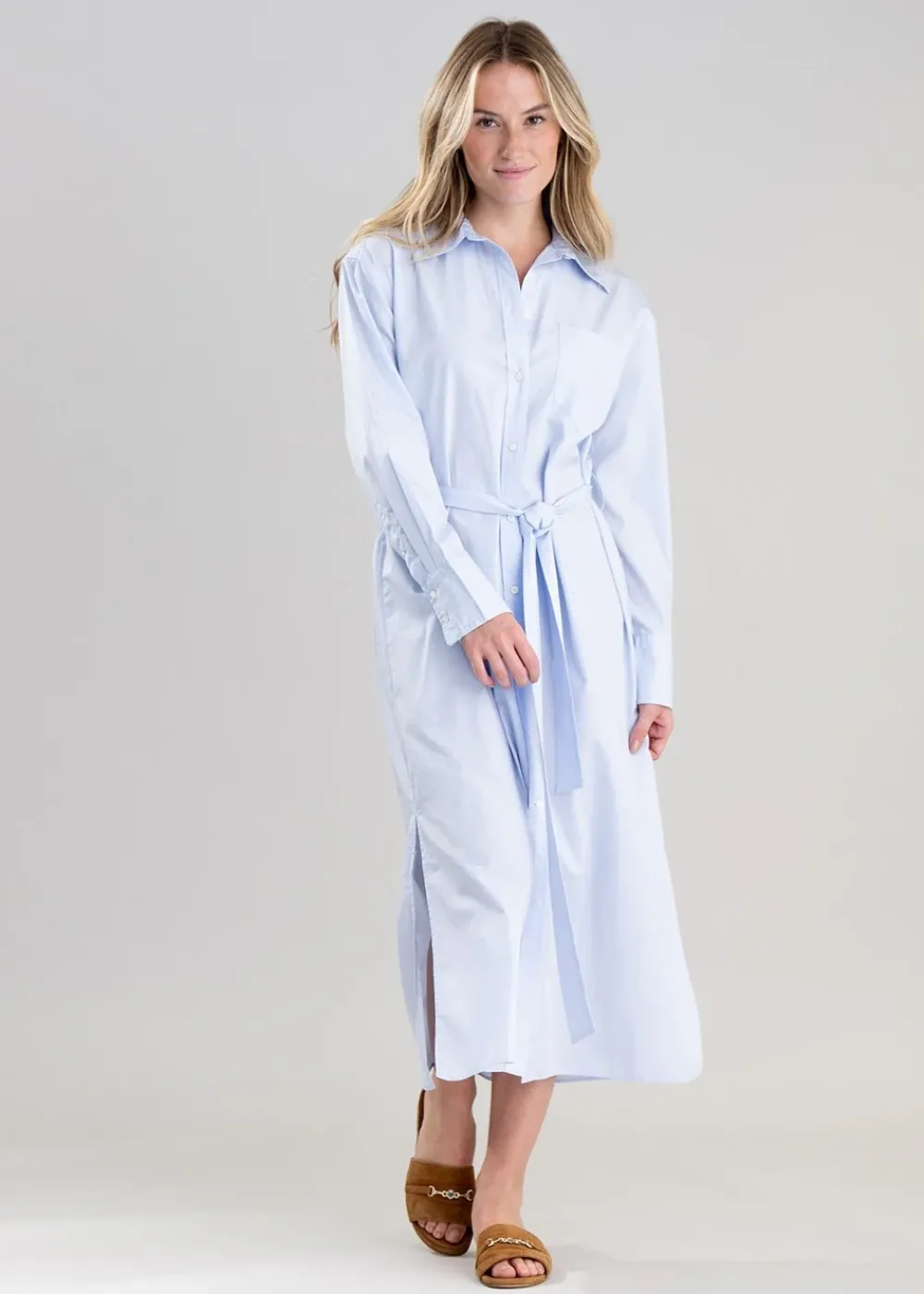 Discount Poplin Shirt Dress - Dove Blue Women Dresses