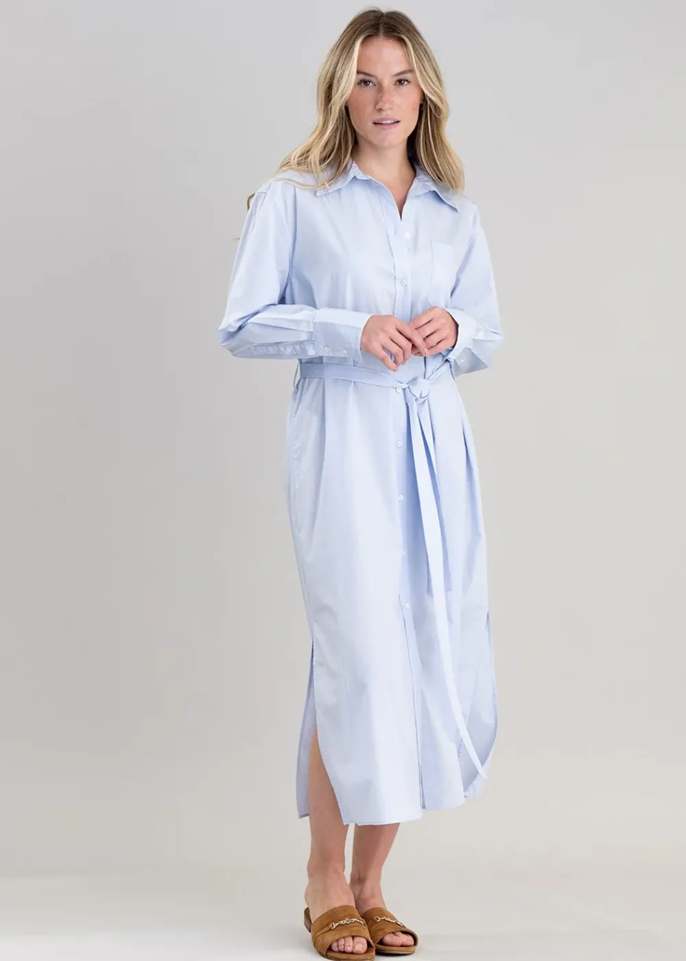 Discount Poplin Shirt Dress - Dove Blue Women Dresses