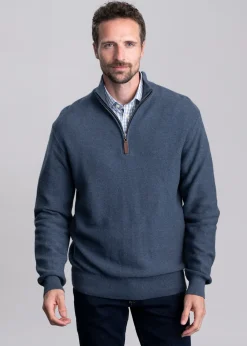 Best Porthleven Quarter Zip Jumper - Dark Pigeon Blue Knitwear