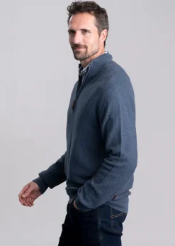 Best Porthleven Quarter Zip Jumper - Dark Pigeon Blue Knitwear