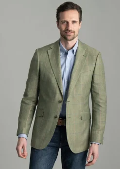 Best Powburn Tweed Jacket - Green Herringbone with Sky and Pink Check Tweed & Tailored Jackets
