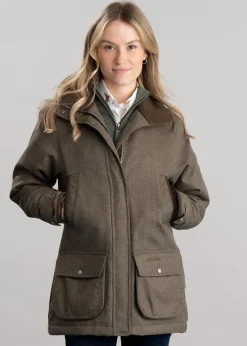 Hot Ptarmigan Tweed Coat - Loden Green Herringbone Tweed Women Coats & Jackets