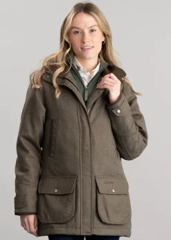 Hot Ptarmigan Tweed Coat - Loden Green Herringbone Tweed Women Coats & Jackets