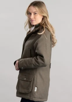 Hot Ptarmigan Tweed Coat - Loden Green Herringbone Tweed Women Coats & Jackets