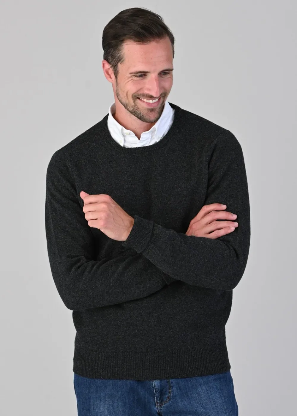 Sale Rob 2 Ply Lambswool Crew Neck - Charcoal Knitwear