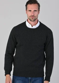 Sale Rob 2 Ply Lambswool Crew Neck - Charcoal Knitwear