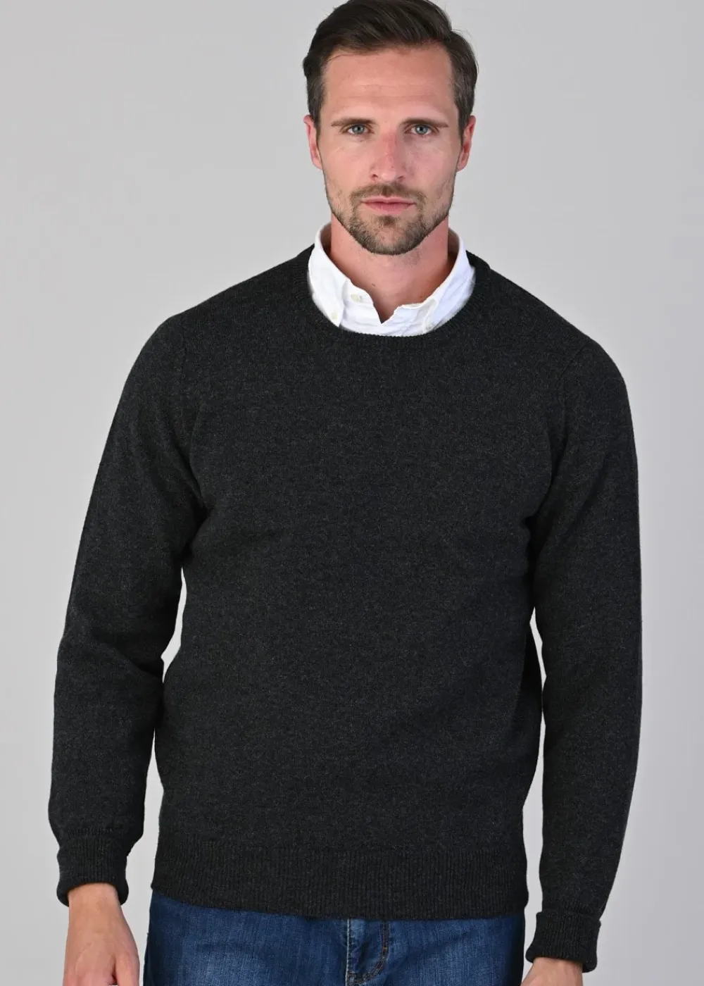 Sale Rob 2 Ply Lambswool Crew Neck - Charcoal Knitwear