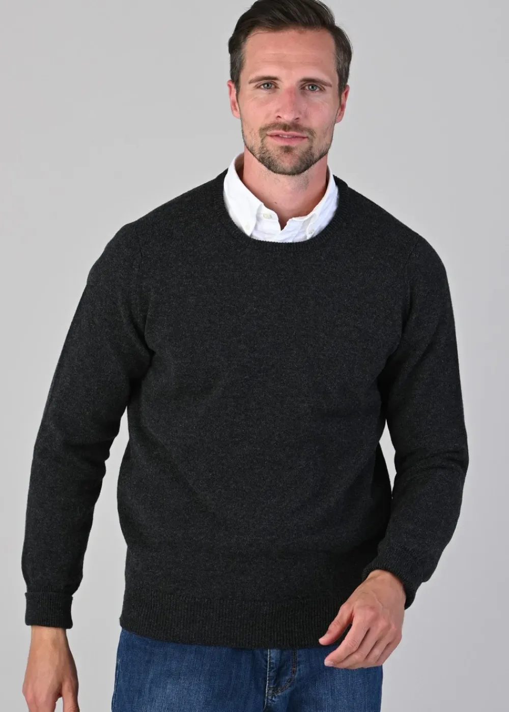 Sale Rob 2 Ply Lambswool Crew Neck - Charcoal Knitwear