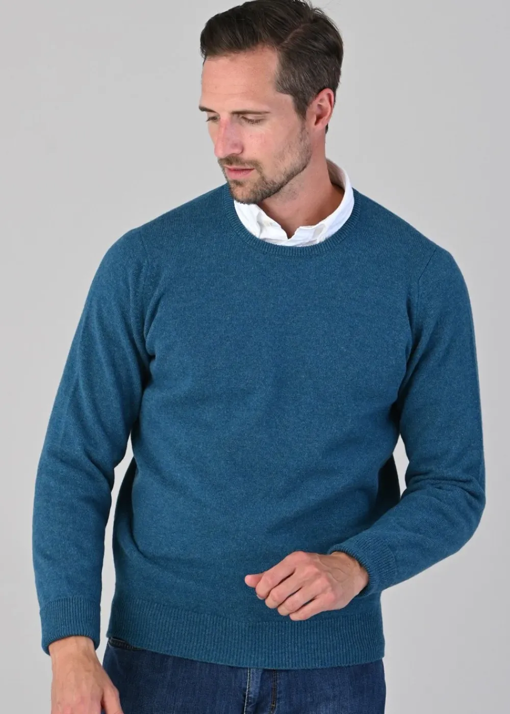 Sale Rob 2 Ply Lambswool Crew Neck - Mallard Knitwear