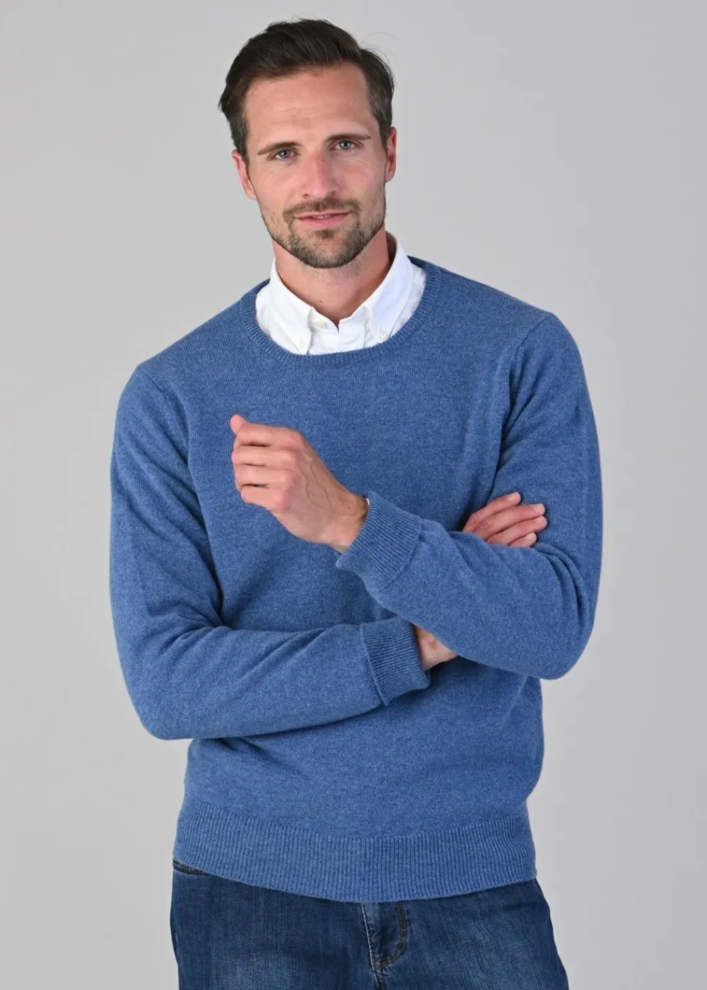 Sale Rob 2 Ply Lambswool Crew Neck - Jeans Knitwear