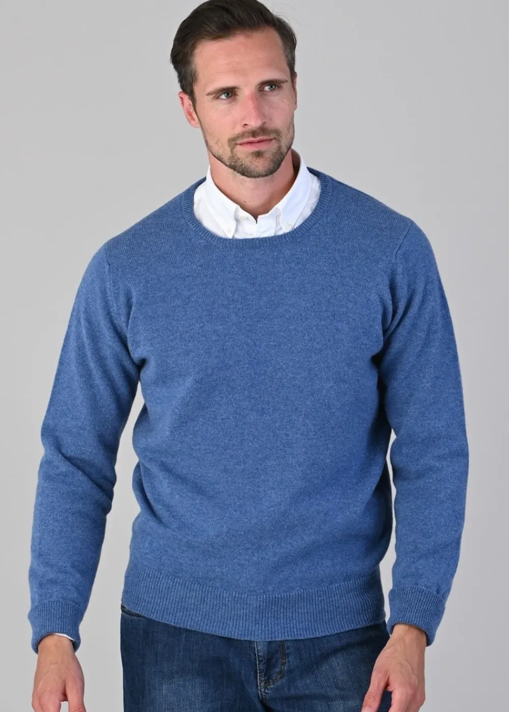 Sale Rob 2 Ply Lambswool Crew Neck - Jeans Knitwear
