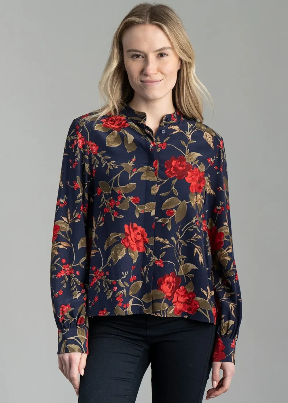 Sale Rose Print Blouse - Classic Blue Women Shirts And Blouses