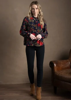 Sale Rose Print Blouse - Classic Blue Women Shirts And Blouses