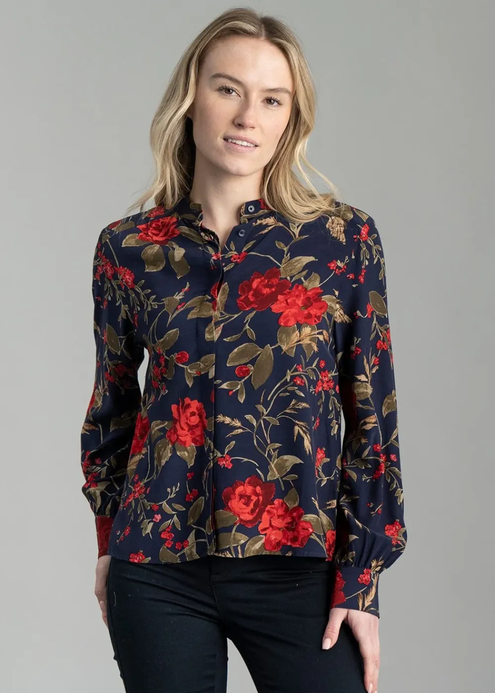 Sale Rose Print Blouse - Classic Blue Women Shirts And Blouses