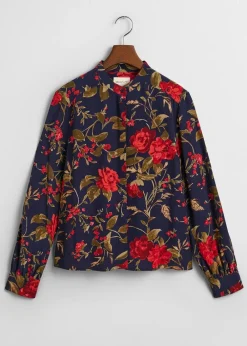 Sale Rose Print Blouse - Classic Blue Women Shirts And Blouses