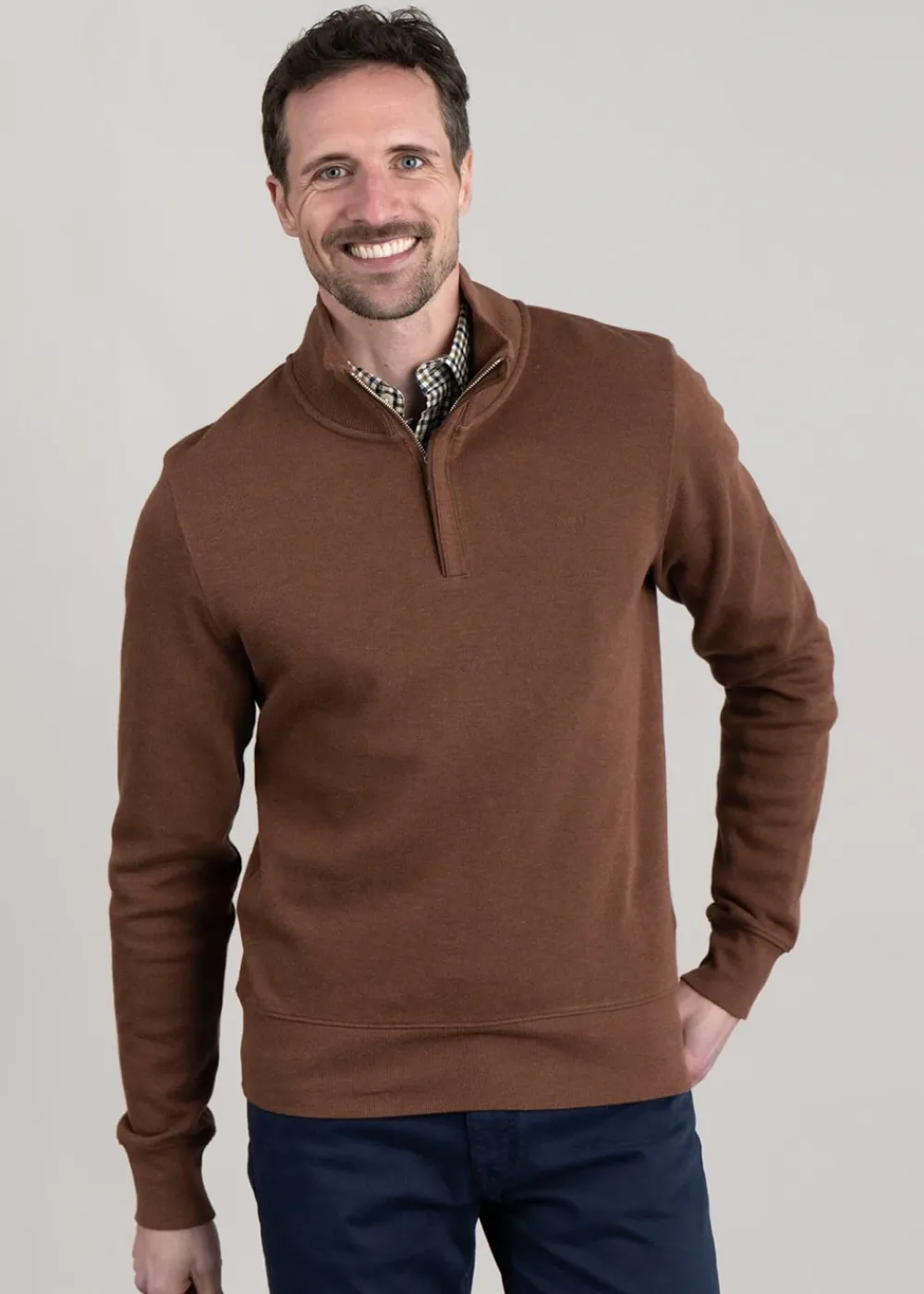 Clearance Sacker Rib Half Zip - Weathered Brown Knitwear