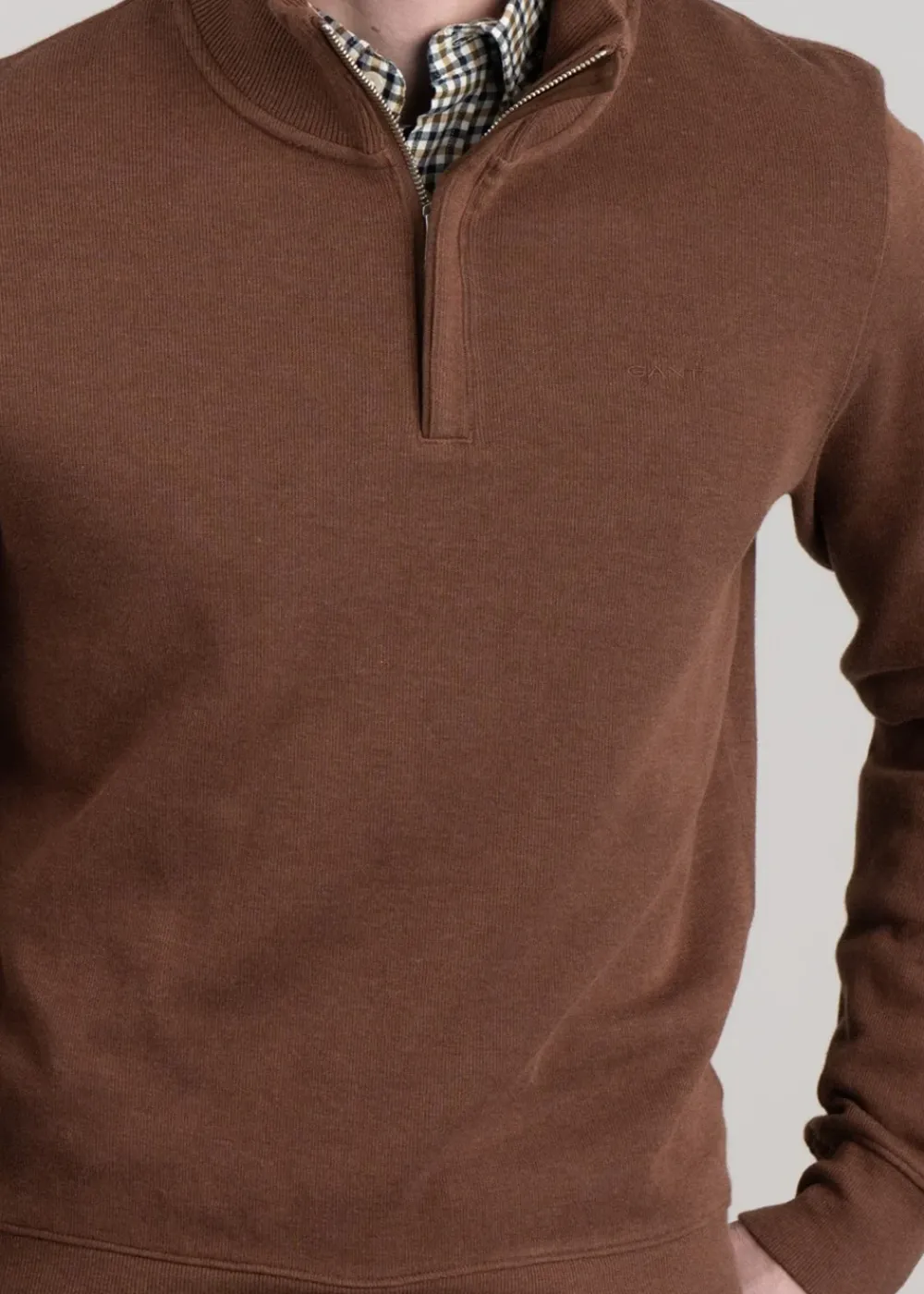 Clearance Sacker Rib Half Zip - Weathered Brown Knitwear