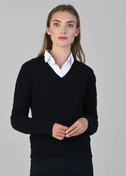 Clearance Sophia Cashmere Cable Vee Neck - Women Knitwear