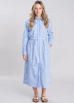 Sale Striped Poplin Shirt Dress - White Women Dresses